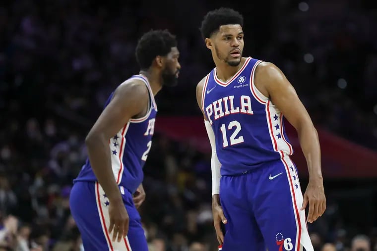 Tobias Harris (12) stepped up in Game 1 with Joel Embiid out, injured, and he'll have to keep pushing with Embiid absent or diminished.
