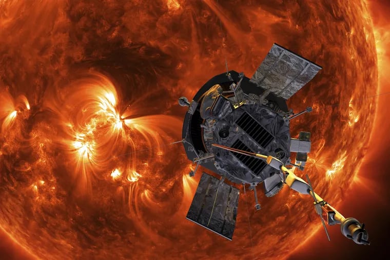 This artist's rendering shows the Parker Solar Probe approaching the sun. The craft was launched this month and will make a first pass close to the sun's surface in November.
