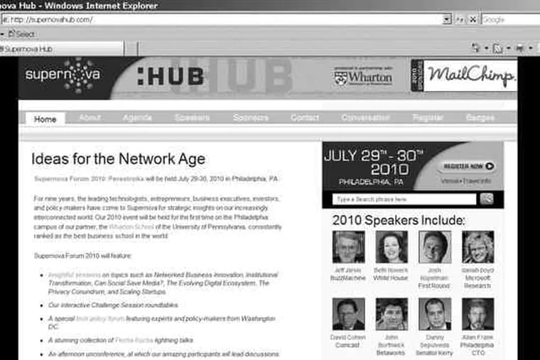 The website supernovahub.com showcases speakers at Supernova Forum 2010, to be held at the University of Pennsylvania's Wharton School.
