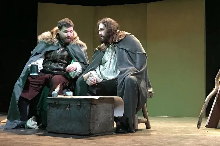 (Left to right:) Kevin Rodden as Hugh O’Donnell and Ethan Lipkin as Hugh O’Neill in the Irish Heritage production of Brian Friel’s “Making History” at Plays &amp; Players Theatre.