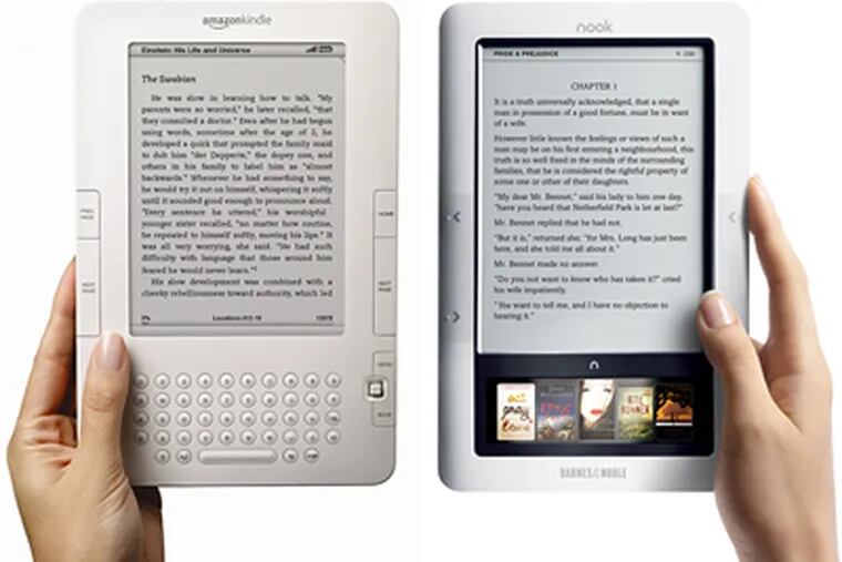 Amazon Kindle (left) and the Barnes & Noble Nook (right). (MCT)