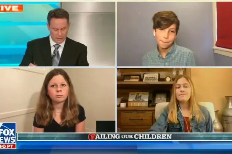 Mason Seder, top right, a sixth-grade student at McCall Elementary in Philadelphia, appears during a segment on the Fox News morning show "Fox & Friends" on Wednesday.