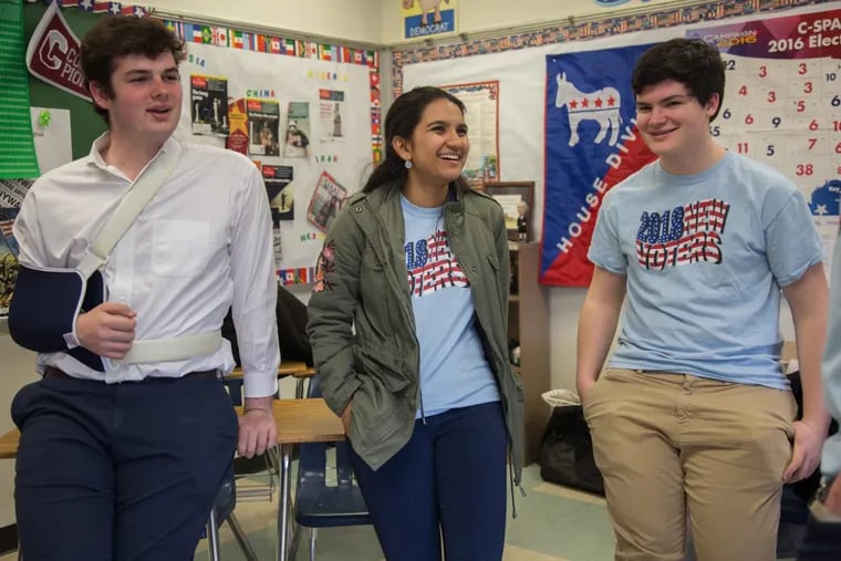 Jahnavi Rao, 17, (center) is the founder and president of Conestoga High School’s 2018 New Voters initiative, which is now a part of a national campaign called #WeAreAll18. The initiative aims to bridge the gap between young people who register to vote and those who show up to the voting booths.