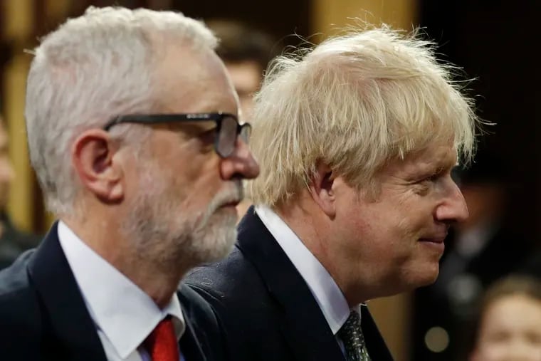 Prime Minister Boris Johnson (L) and Labour Party leader Jeremy Corbyn arrive for the state opening of parliament on Thursday in London.