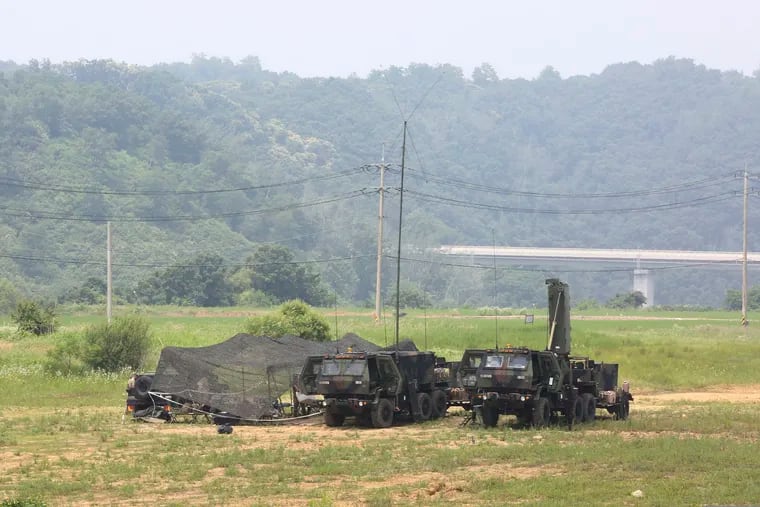 U.S. Army mobile equipment sitting in a field in Yeoncheon, South Korea, near the border with North Korea on June 17, 2020.