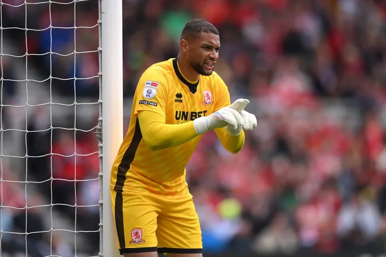 Zack Steffen playing for Middlesbrough in May.