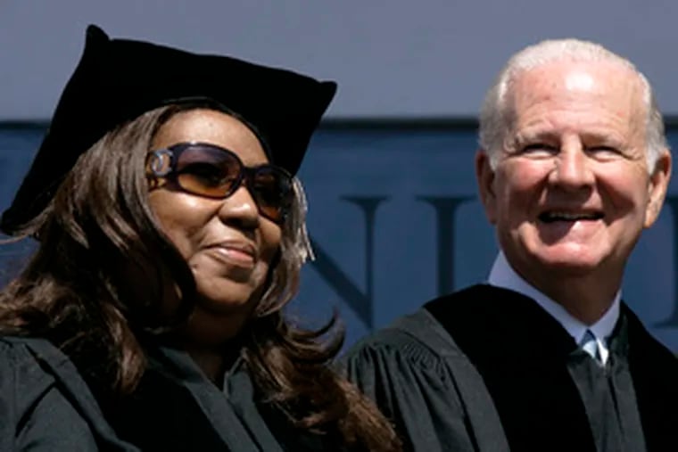 Aretha Franklin and former Secretary of State James Baker, as they received honorary degrees from Penn yesterday.