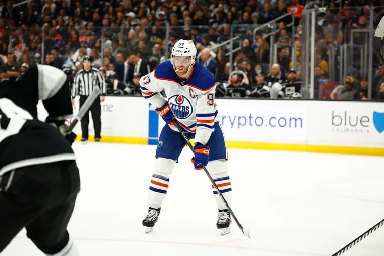 Connor McDavid #97 of the Edmonton Oilers at Crypto.com Arena on February 10, 2024 in Los Angeles, California.