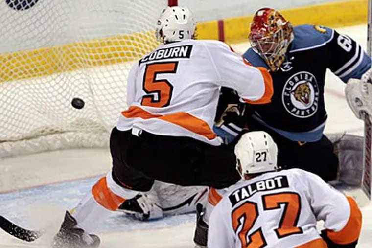 Flyers defenseman Braydon Coburn scored the team's second goal against the Panthers on Sunday. (Alan Diaz/AP)
