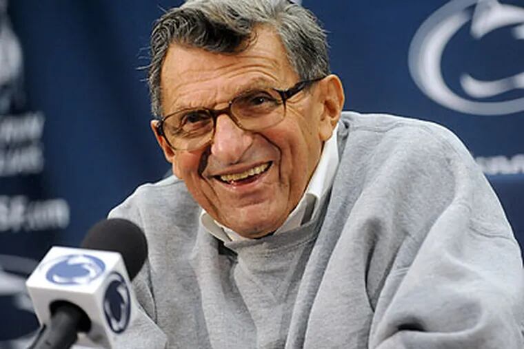 Austin Johnson has committed to play for to Joe Paterno (above) and Penn State. (Christopher Weddle/Centre Daily Times/AP file photo)