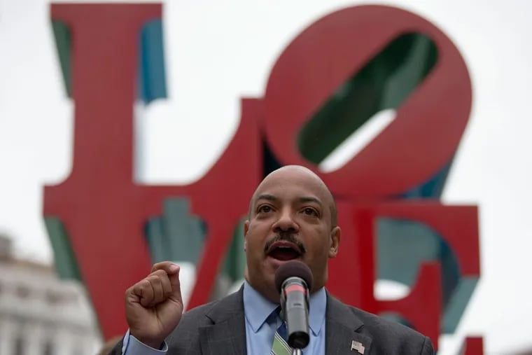 Former Philadelphia District Attorney Seth Williams speaks at John F. Kennedy Plaza, also known as Love Park in 2014.