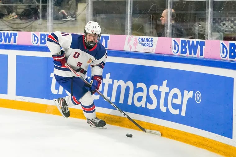 Brian Galivan, the longtime strength and conditioning coach for the U.S. NTDP, believes Oliver Moore (pictured) has speed that rivals that of Connor McDavid and Dylan Larkin.