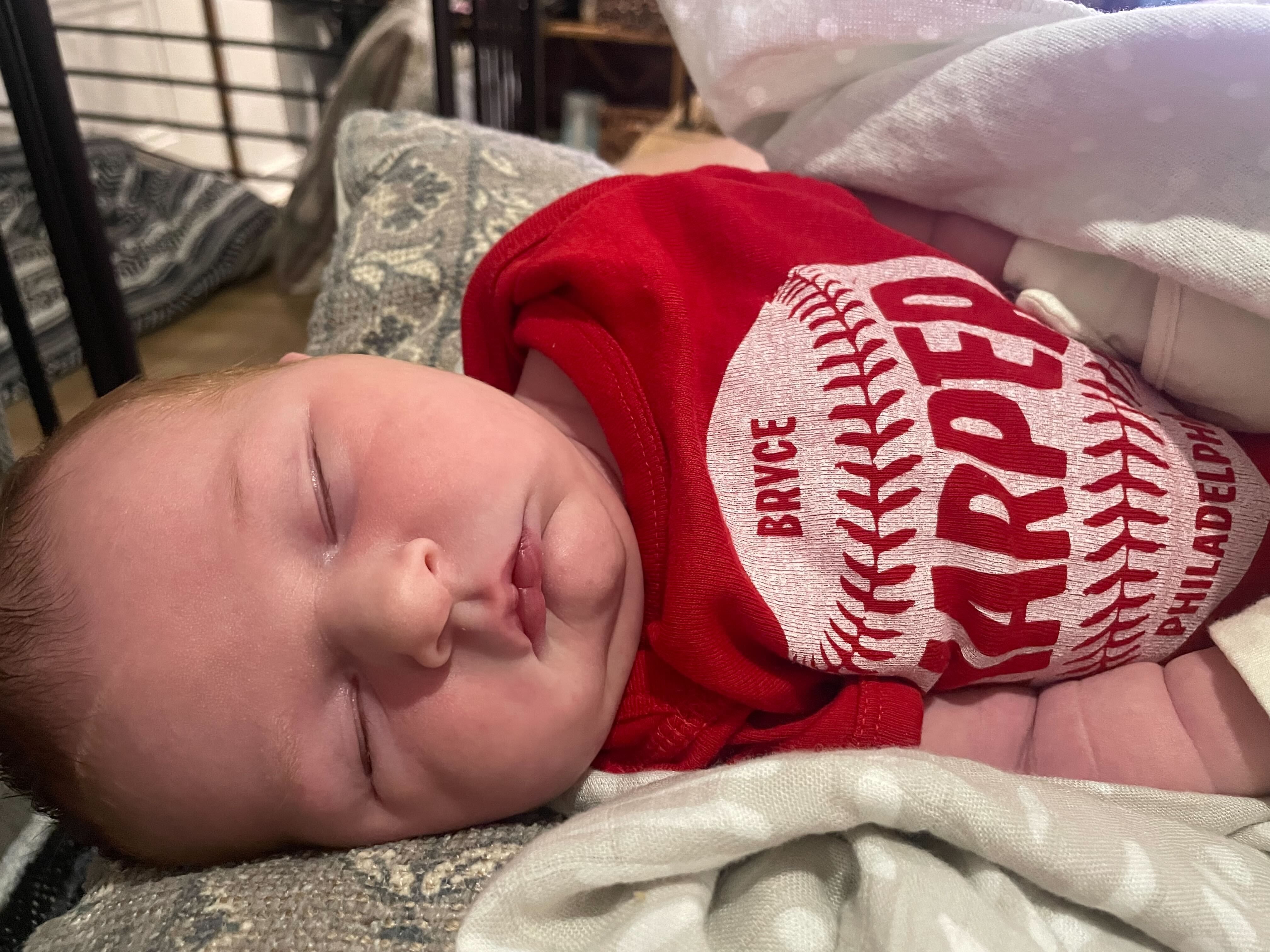 Born at the crack of a Rhys Hoskins three-run homer, Harper Reese Wright is  the Phillies' newest fan