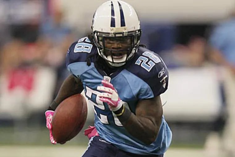 Chris Johnson is second in the NFL in rushing yards (596) and first in rushing touchdowns (7). (AP Photo/Mike Fuentes)