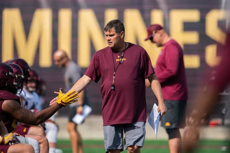 Kirk Ciarrocca during a Gophers practice in August. Ciarrocca, a Pennsylvania native and Temple graduate who was Minnesota’s offensive coordinator for the past three seasons, was named Thursday as the new offensive coordinator and quarterbacks coach at Penn State.