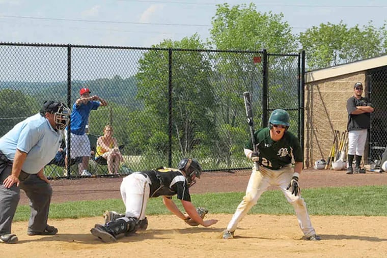 Bonner's Jim Murphy is hit by a pitch with bases loaded in the 11th inning to force in winning run.