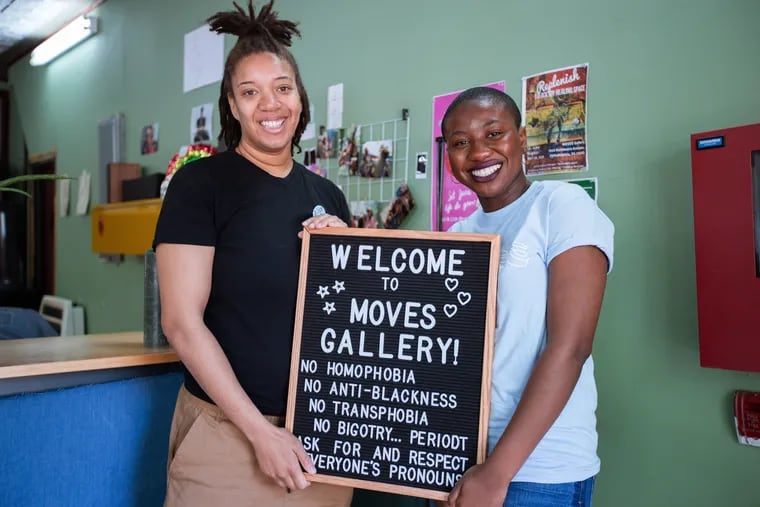 Chris Wallace and Daiyon Kpou, co-directors of MOVES, foster a safe and inclusive environment centering queer people of color at their pop up gallery in West Philly.