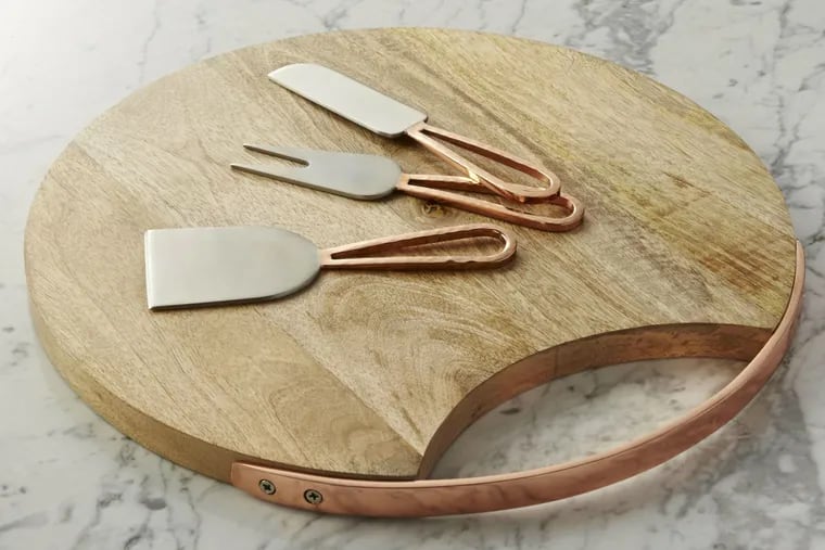 Beck Cheese Board and Three Copper Cheese Knives Set, $49.95 at Crate & Barrel.