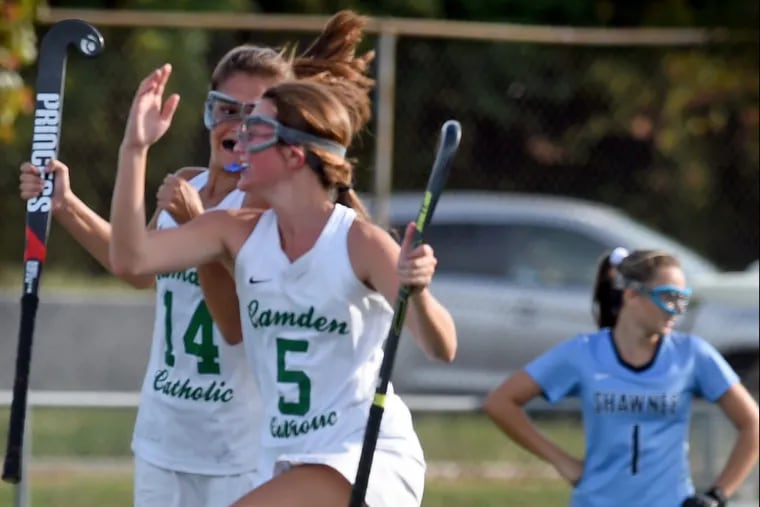 Katherine Walsh (left) and Kaitlyn Cummins scored in Camden Catholics victory on Wednesday.