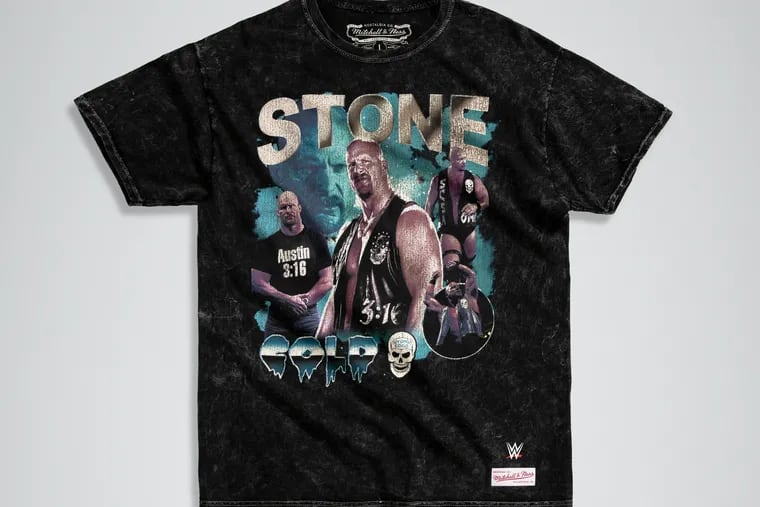 Stone Cold Steve Austin tee available at Mitchell & Ness in Center City, Philadelphia, Pa. for WrestleMania.