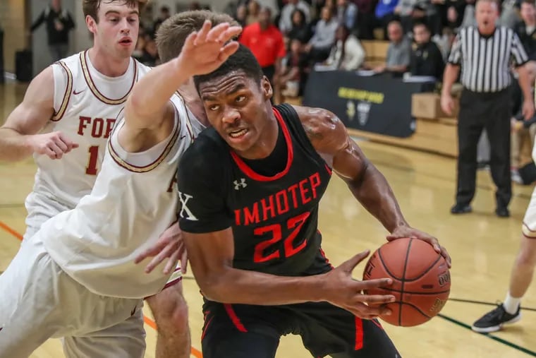 Imhotep Charter senior Elijah Taylor, shown here in a game earlier this season vs. Haverford School, has powered the Panthers into the second round of the PIAA Class 4A state tournament.