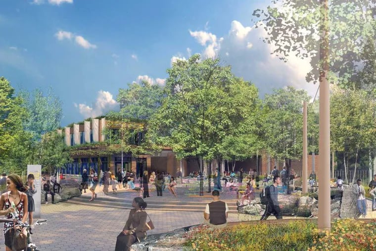 The area around the 40th Street Trolley Portal is being improved with a landscaped seating area and a two-story Trolley Car Diner café designed by Group G for developer ken Weinstein District.