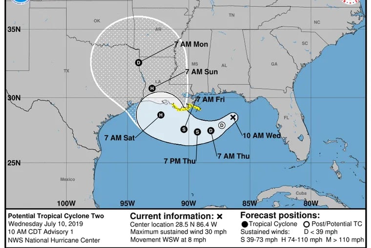 Projected path of soon-to-be Barry.