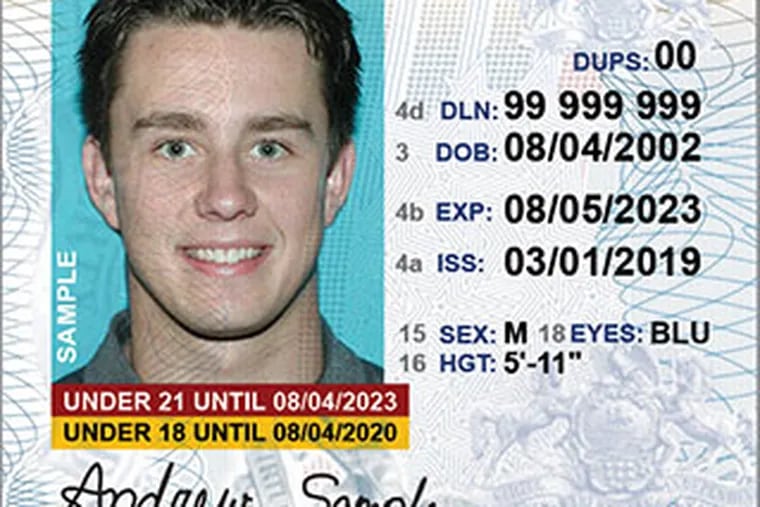 This young man, shown on a sample ID on the PennDOT website, likely had fewer problems securing Real ID than many women, as our columnist found. The star in upper right corner denotes Real ID.