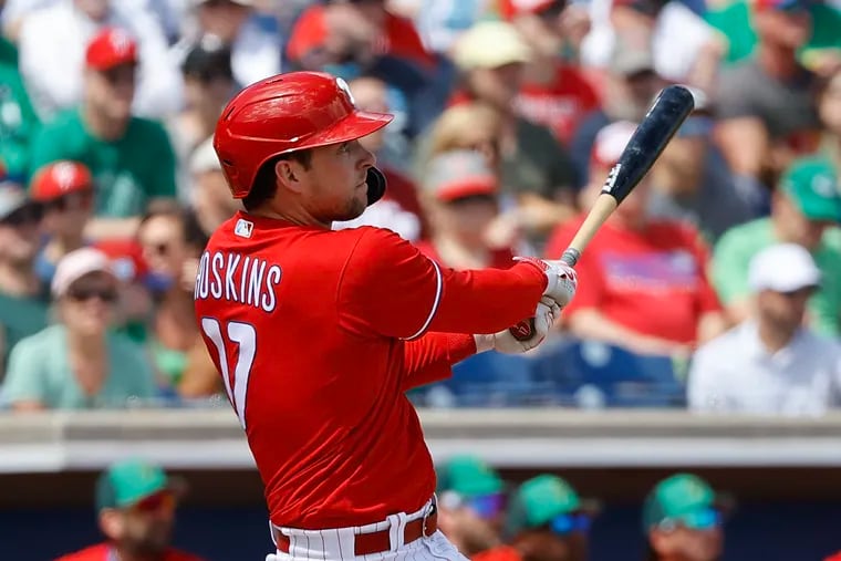 Rhys Hoskins, shown during a game on Friday, is hitting .355/.474/.806 this spring.
