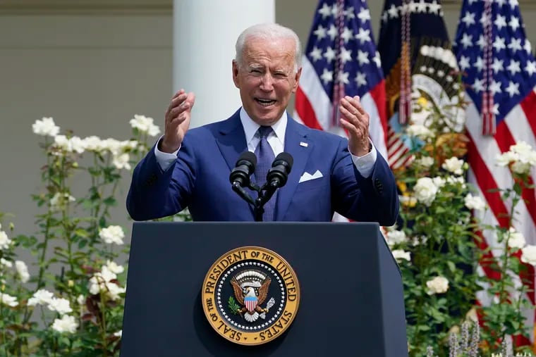 President Biden speaking during an event in the White House Rose Garden earlier this week.