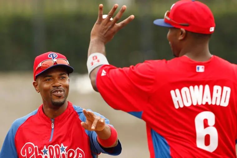 Jimmy Rollins, with former teammate Ryan Howard in 2013, will throw out the first pitch in Game 4 of the World Series.