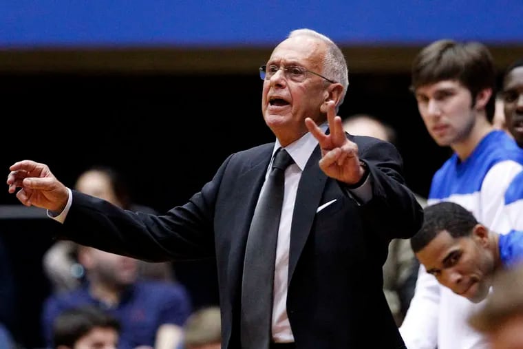 Former 76ers coach Larry Brown is back on the sideline, this time with Southern Methodist, his 13th career coaching stop. Brown last coached in college in 1988, when he led Kansas to the NCAA championship. TONY GUTIERREZ / AP