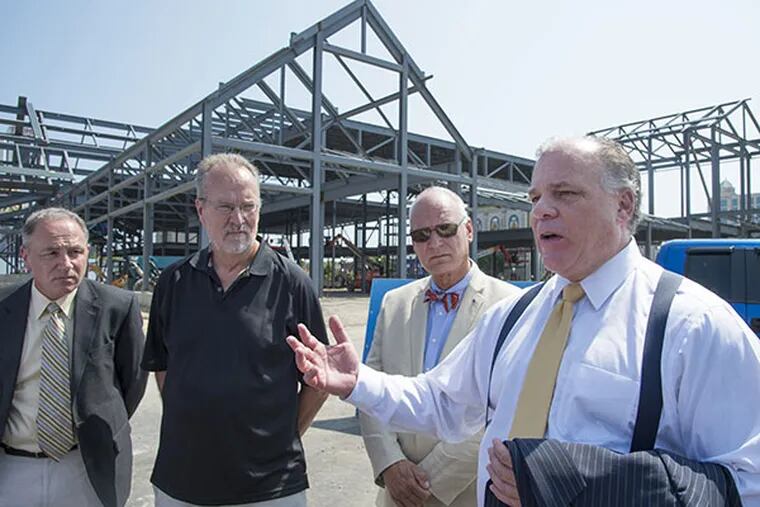 New Jersey Senate President Steve Sweeney (right) answers questions at a press conference about the future of Atlantic City with (from left) NJ Assemblyman Vince Mazzeo (2nd District), NJ Sen.  ( CLEM MURRAY / Staff Photographer )