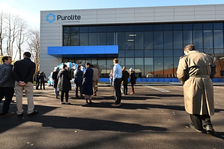 Purolite is shown during the opening of their new factory for pharmaceutical ingredients in King of Prussia in December. The company is now expanding its footprint by turning a former W.L. Gore facility in Chester County into its a factory.
