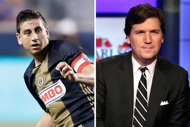 Union midfielder Alejandro Bedoya (left)  felt compelled to respond to a baited question asked by Fox News host Tucker Carlson.