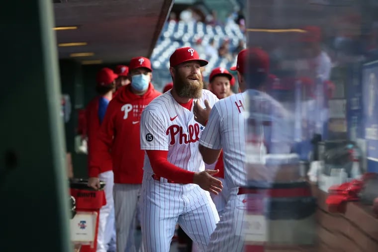 Phillies reliever Archie Bradley (center) has played a smaller-than-expected role in the bullpen after signing a $6 million contract as a free agent in the offseason.