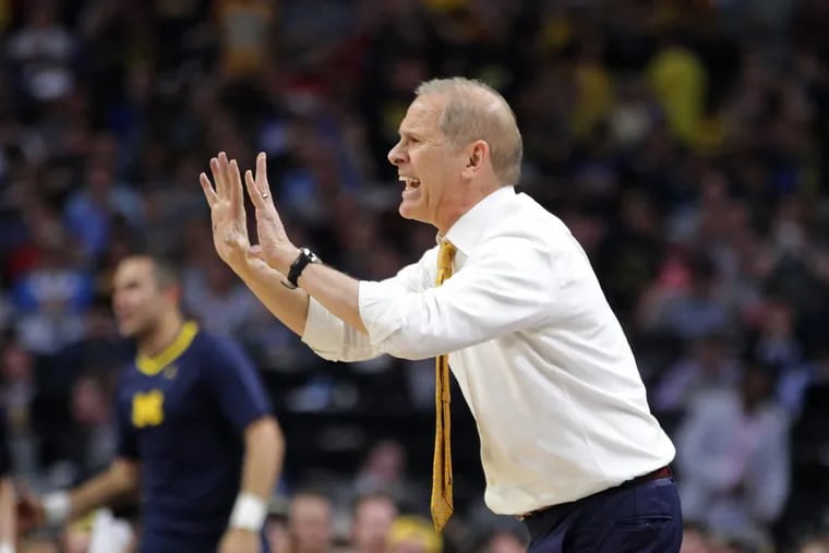 Coach John Beilein of Michigan during the 2nd half of the Final Four game against Loyola Chicago at Alamodome on March 31, 2018. CHARLES FOX / Staff Photographer