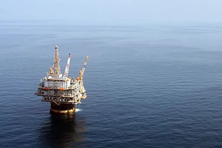 The Chevron Genesis Oil Rig Platform in the Gulf of Mexico near New Orleans, La. Tuesday, Aug. 19, 2008.   (AP Photo/Mary Altaffer)