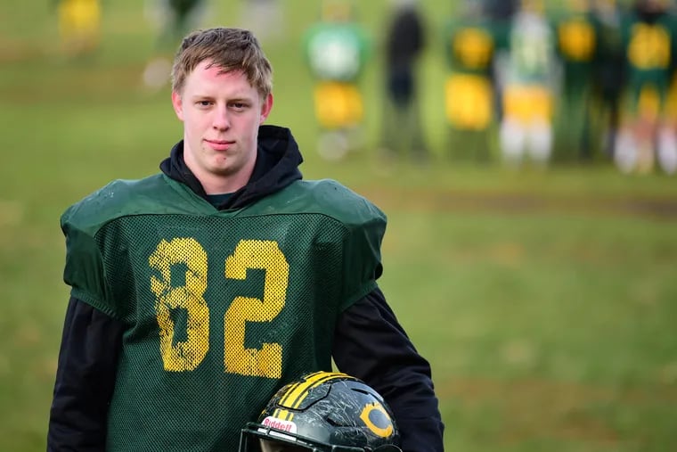 Clearview junior defensive end Dalton Noakes wears his late father's old jersey number.