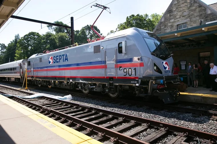 SEPTA's new ACS-64 Electric Locomotive arrives at its Inaugural Run at Chestnut Hill East Station in Philadelphia on Wednesday. Photographer