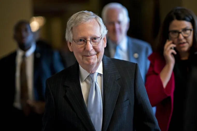 Senate Majority Leader Mitch McConnell is shown in the Senate on Capitol Hill in Washington on February 13, 2018.
