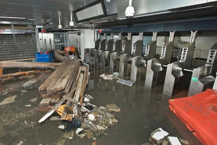 Storm damage at a subway station in lower Manhattan. New methods could be tried in rebuilding infrastructure.