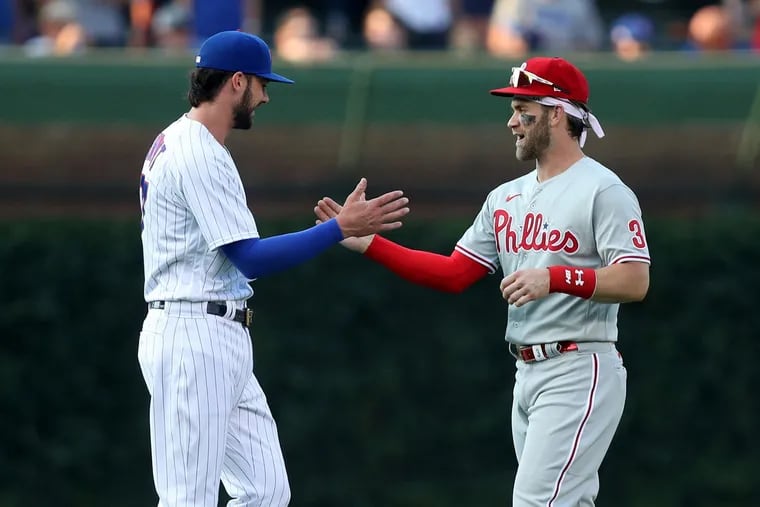 Chicago Cubs' Kris Bryant (left) and Bryce Harper, fellow Las Vegas natives, could be Phillies teammates after the MLB trade deadline.