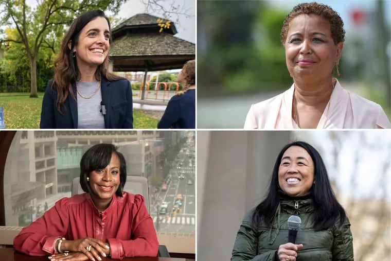 The women running to be the first female mayor of Philadelphia include Rebecca Rhynhart (top left,) Maria Quiñones Sánchez (top right), Cherelle Parker, (bottom left), and Helen Gym (bottom right).