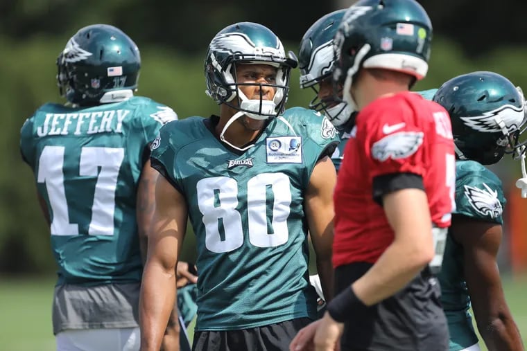 Signed wide receiver Jordan Matthews at the start of practice at the Philadelphia Eagles' NovaCare Complex Wednesday September 19, 2018. DAVID SWANSON / Staff Photographer