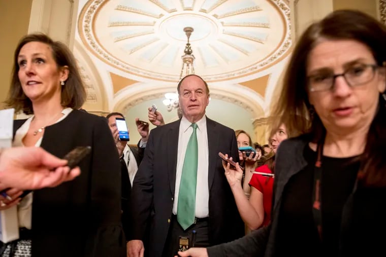 Rep. Richard Shelby (R., Ala.) speaks to reporters as he leaves a closed-door meeting at the Capitol where bipartisan House and Senate bargainers negotiated a border security compromise on Monday.