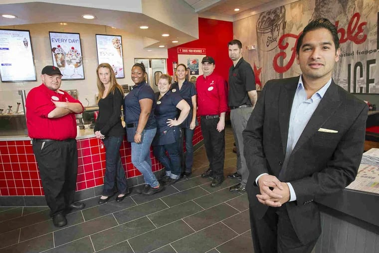 Amol R. Kohli will soon open his 10th Friendly's restaurant. His most recent, pictured here, is at the Voorhees Town Center. The 27-year-old Drexel University graduate opted for work as a restaurant franchisee after first considering Wall Street.