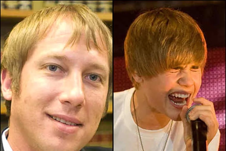 Justin Bieber (left), 32-year-old Philadelphia personal injury lawyer, often gets confused with Justin Bieber (right), 16-year-old pop star.