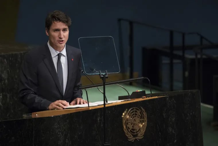 Canadian Prime Minister Justin Trudeau addresses the 72nd session of the United Nations General Assembly, at U.N. headquarters, Thursday, Sept. 21, 2017. (AP Photo/Mary Altaffer)