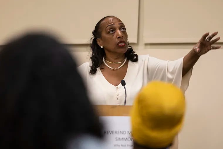 Judge Stephanie Sawyer, from the Philadelphia Municipal Court, speaks during a panel discussion on the closure of women’s jails in Philadelphia at the Friends Center in Philadelphia, Pa. on Monday, Dec. 11, 2023. The discussion was hosted by the Still We Rise Freedom Coalition.